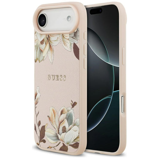 Funda MagSafe para Apple iPhone 17 Air, Guess, Grained Flowers, Rosa.