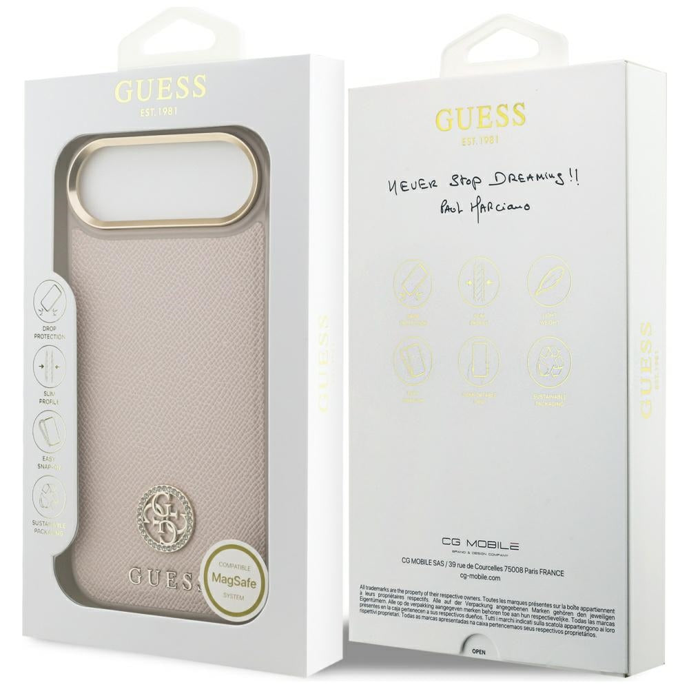 Funda MagSafe para Apple iPhone 17 Air, Guess, Grained Strass Logo, Rosa