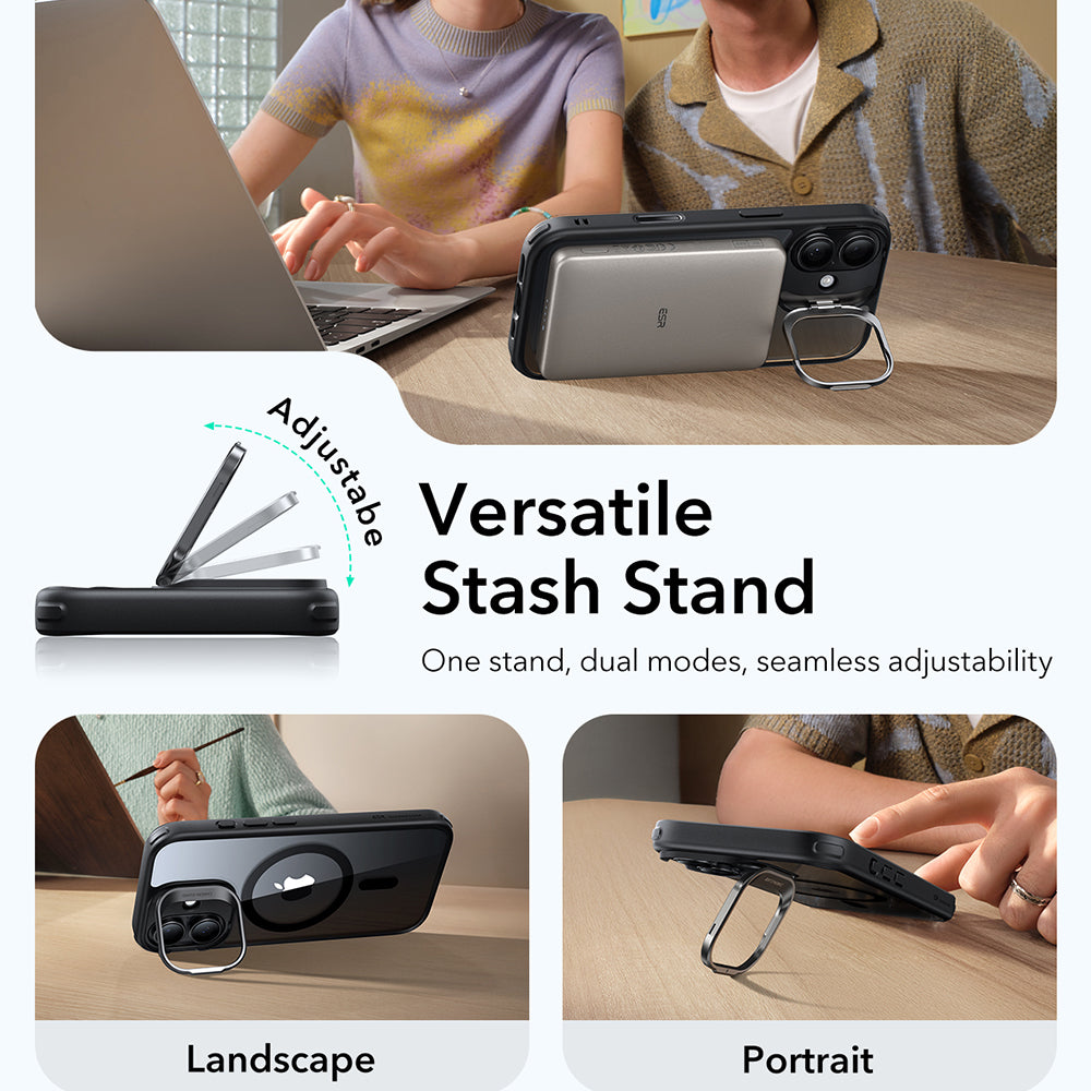 Funda MagSafe para Apple iPhone 17, ESR, Classic Hybrid Kickstand, Negra Transparente