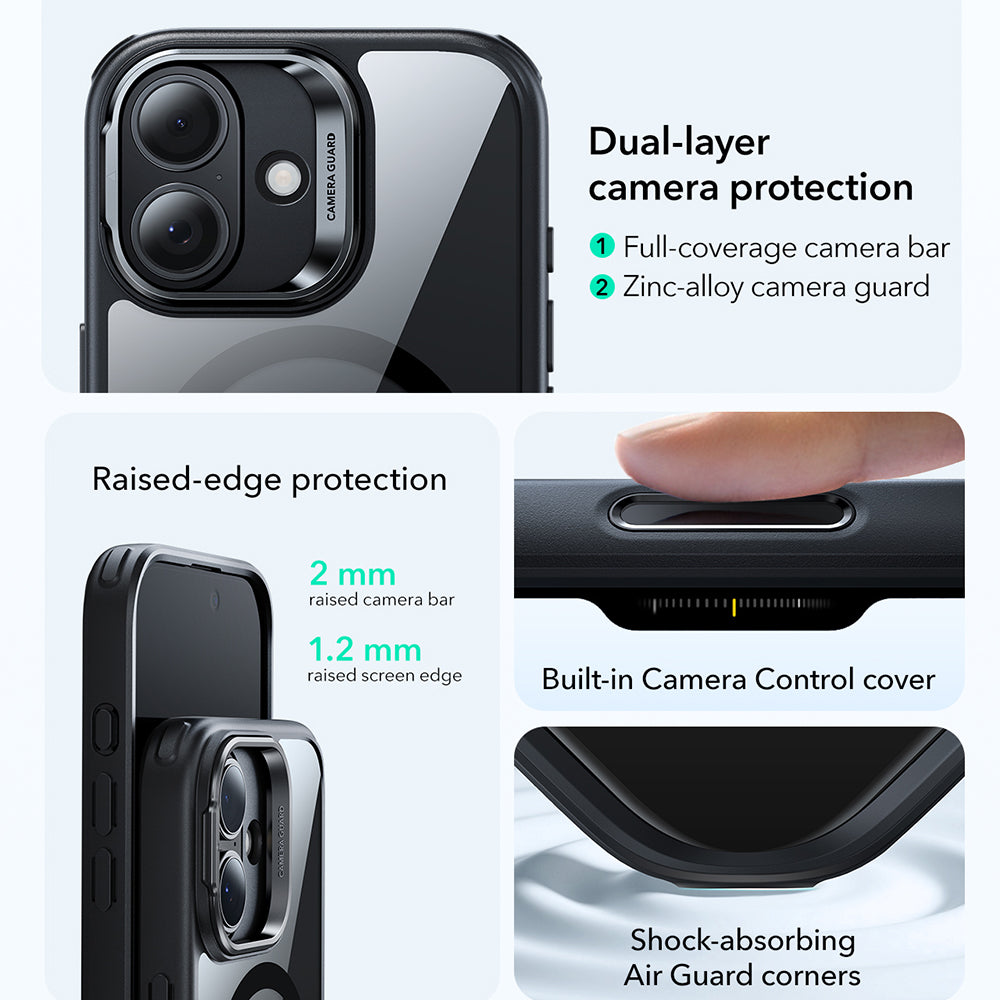 Funda MagSafe para Apple iPhone 17, ESR, Classic Hybrid Kickstand, Negra Transparente