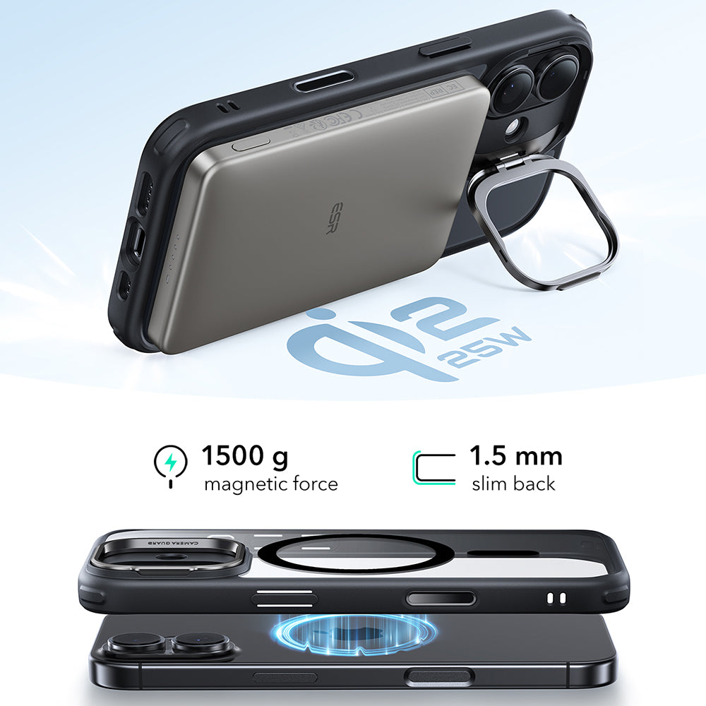 Funda MagSafe para Apple iPhone 17, ESR, Classic Hybrid Kickstand, Negra Transparente