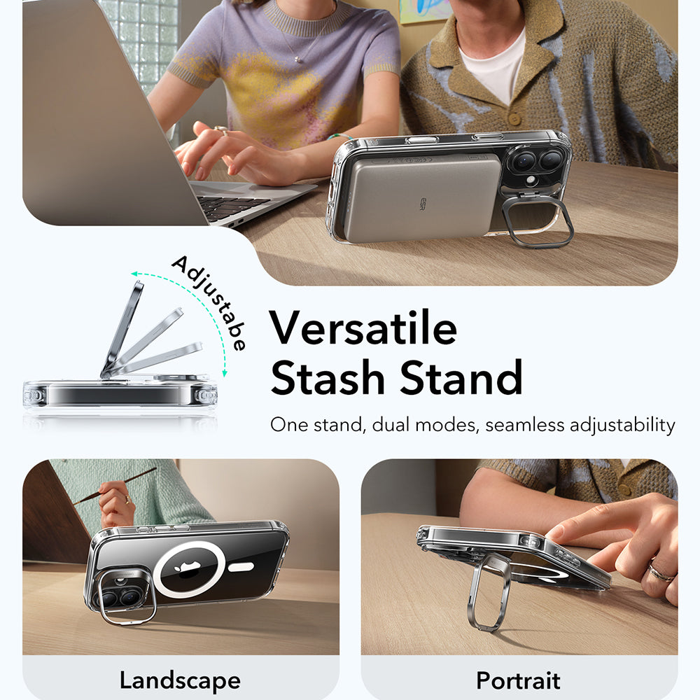 Funda MagSafe para Apple iPhone 17, ESR, Classic Hybrid Kickstand, Transparente