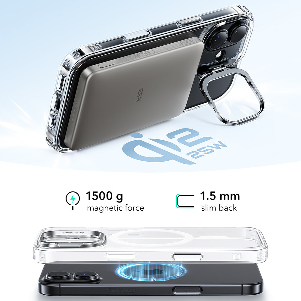 Funda MagSafe para Apple iPhone 17, ESR, Classic Hybrid Kickstand, Transparente