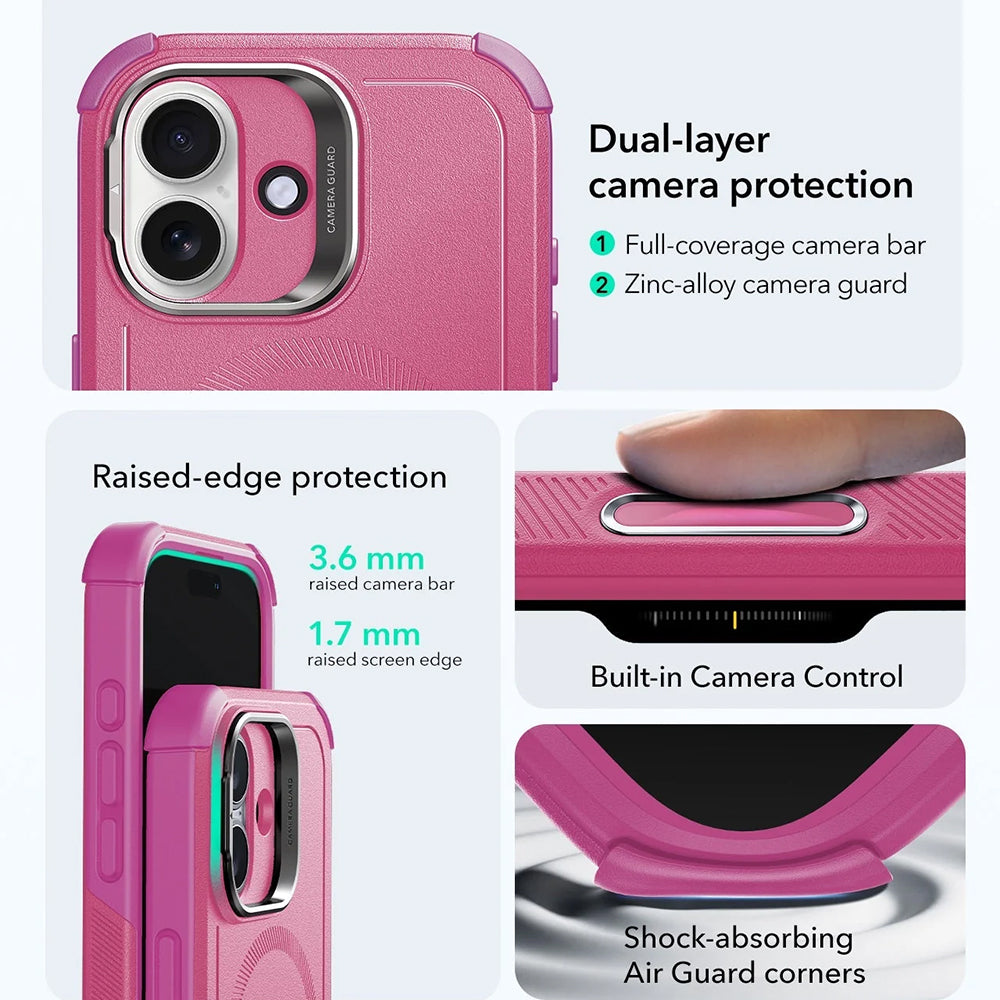 Funda MagSafe para Apple iPhone 17, ESR, Cyber Armor Kickstand, Rosa