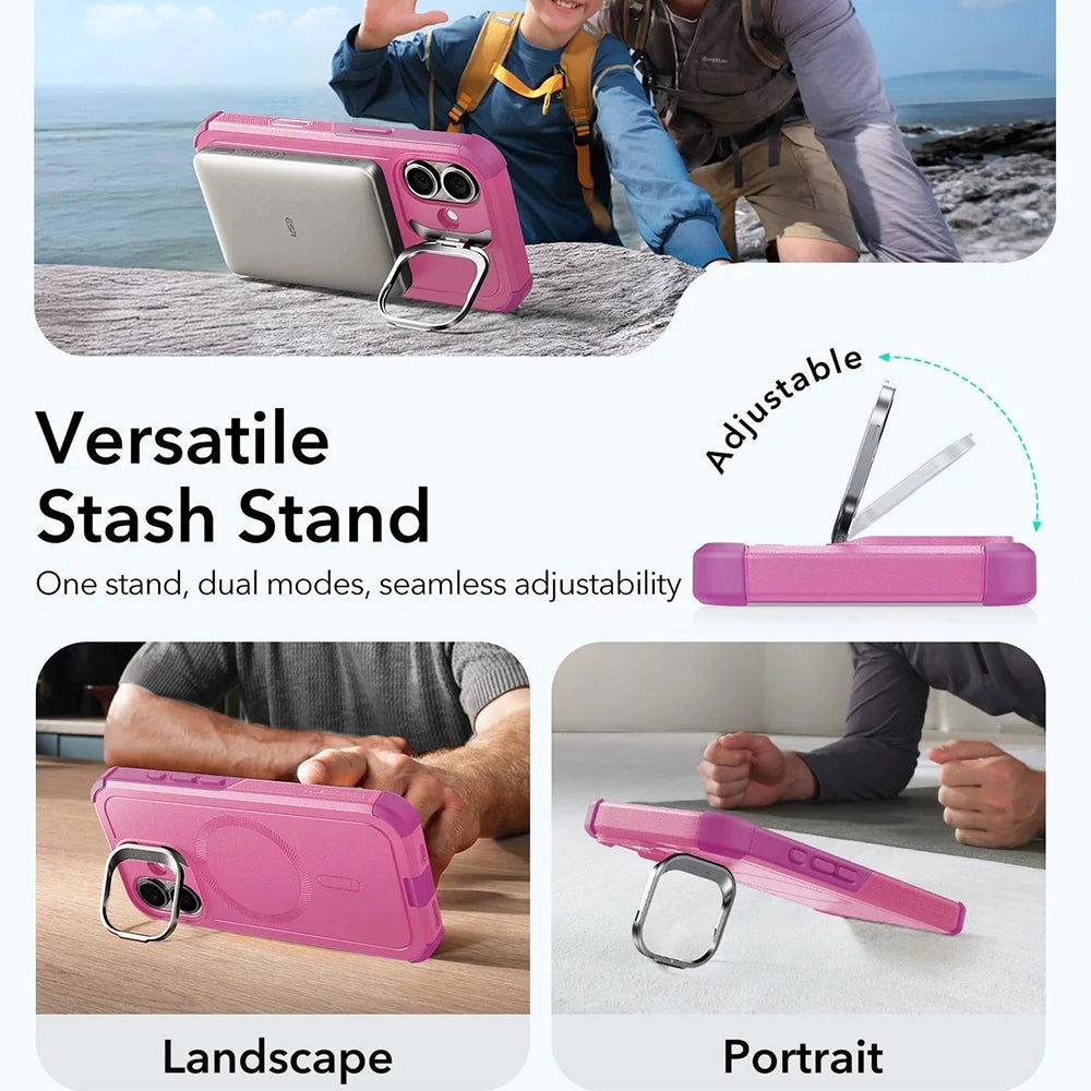 Funda MagSafe para Apple iPhone 17, ESR, Cyber Armor Kickstand, Rosa