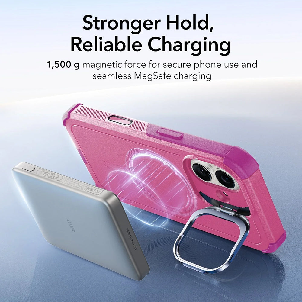Funda MagSafe para Apple iPhone 17, ESR, Cyber Armor Kickstand, Rosa
