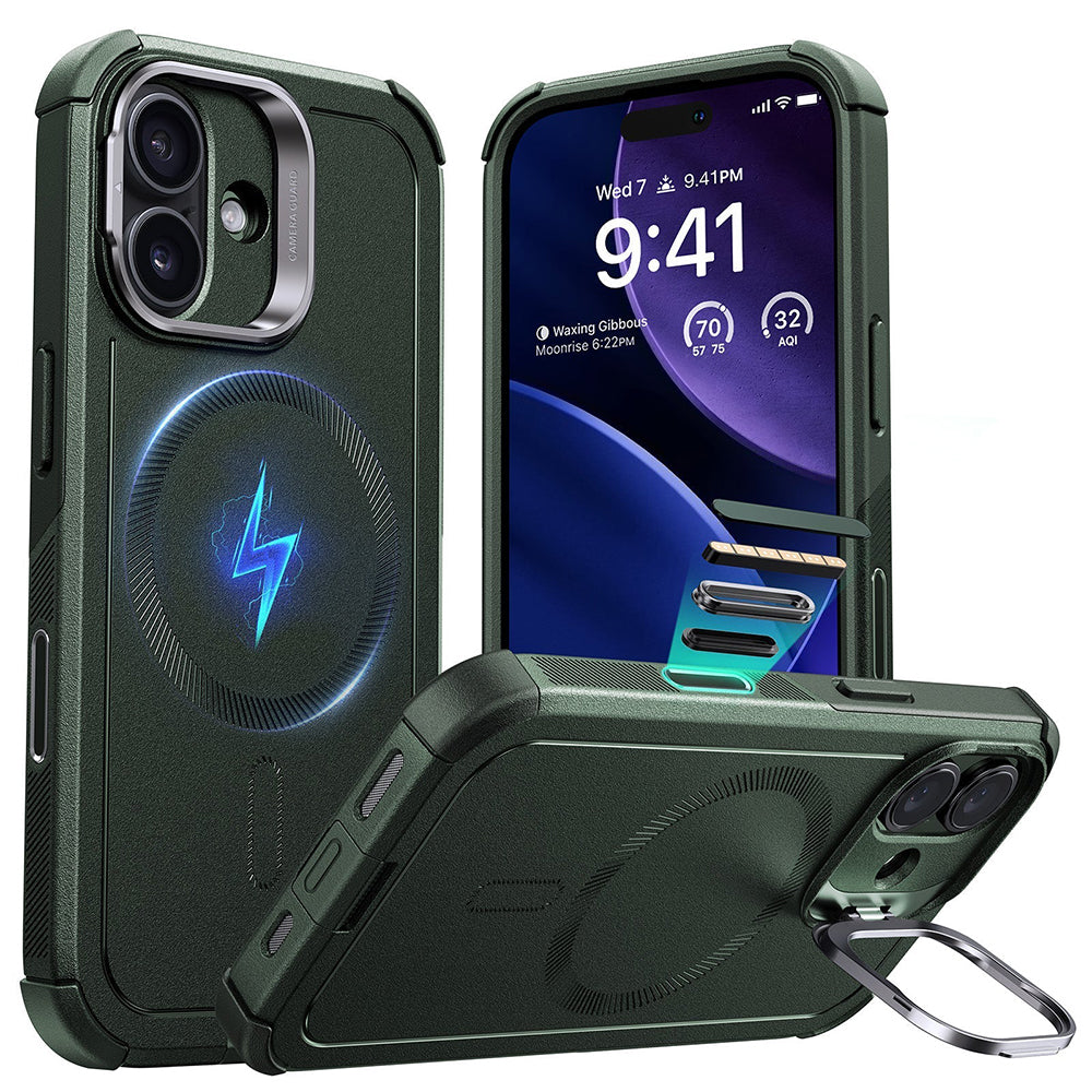Funda MagSafe para Apple iPhone 17, ESR, Cyber Armor Kickstand, Verde