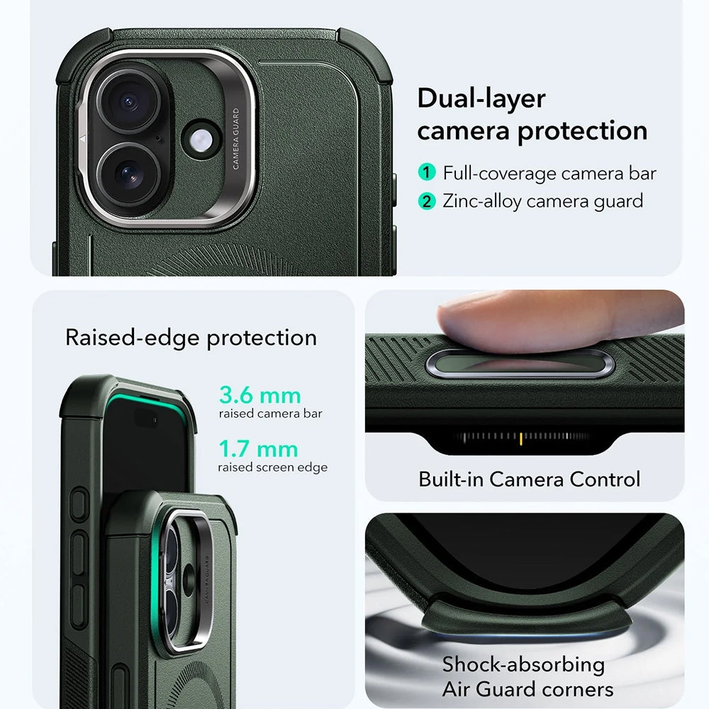 Funda MagSafe para Apple iPhone 17, ESR, Cyber Armor Kickstand, Verde