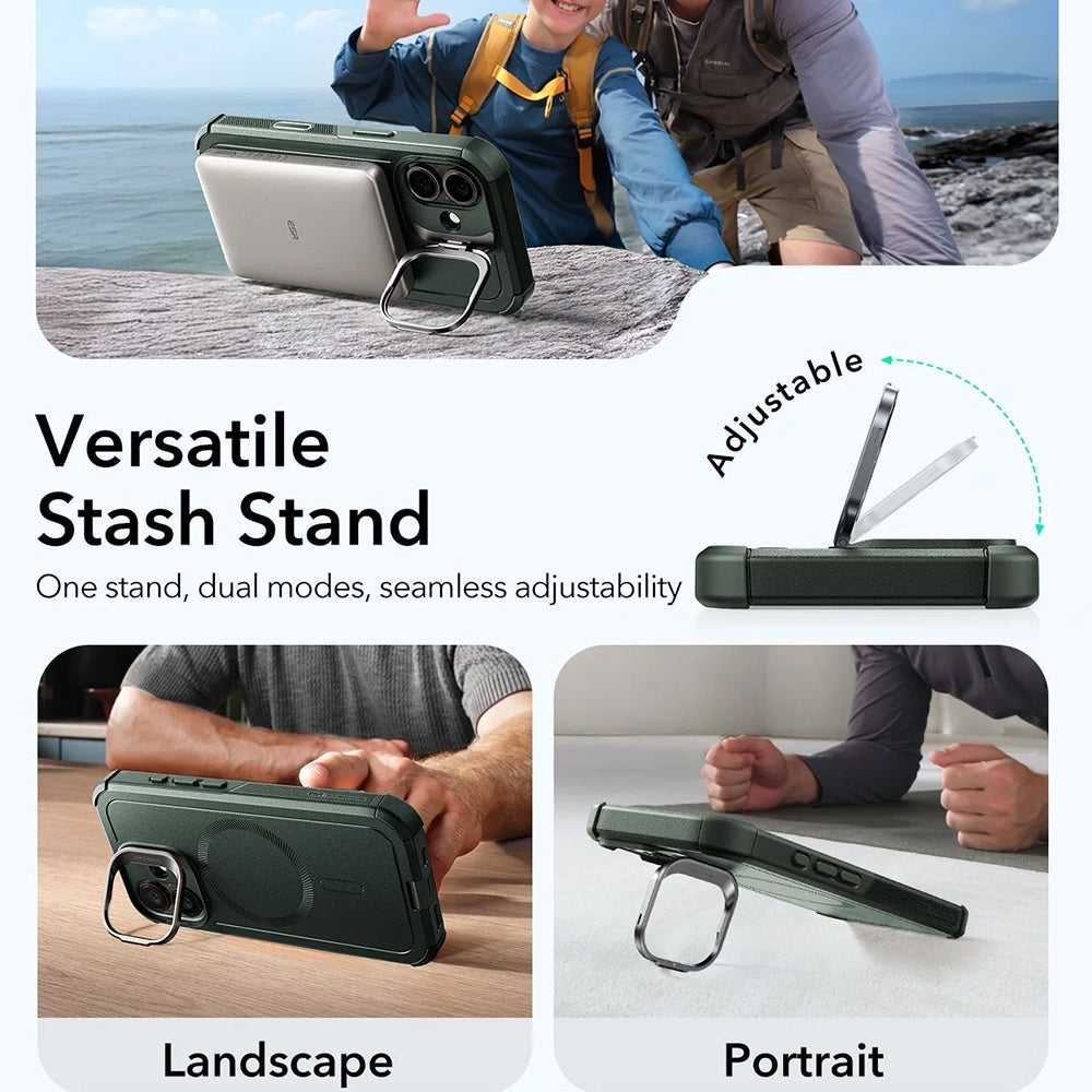 Funda MagSafe para Apple iPhone 17, ESR, Cyber Armor Kickstand, Verde