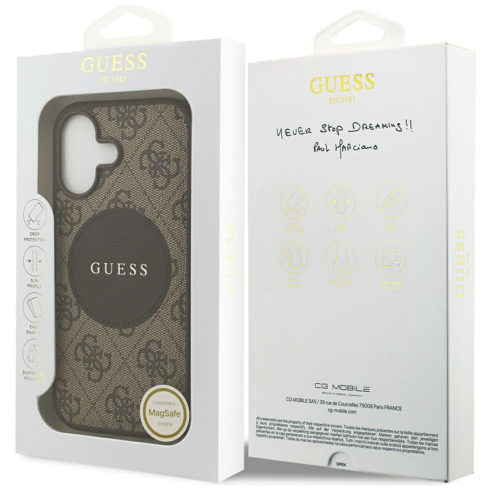 Funda MagSafe para Apple iPhone 17, Guess, 4G Circle Classic Logo, Marrón