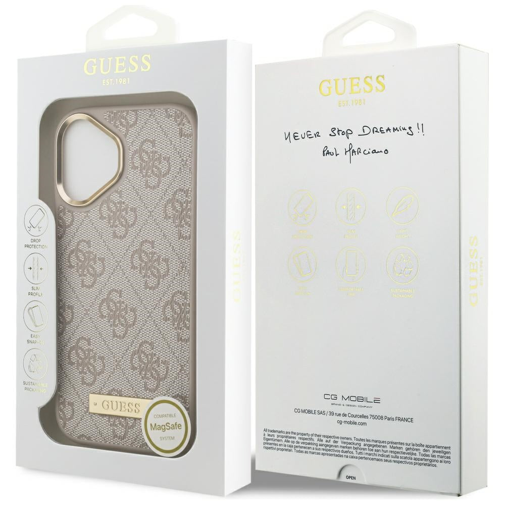 Funda MagSafe para Apple iPhone 17, Guess, 4G Logo Plate, Rosa