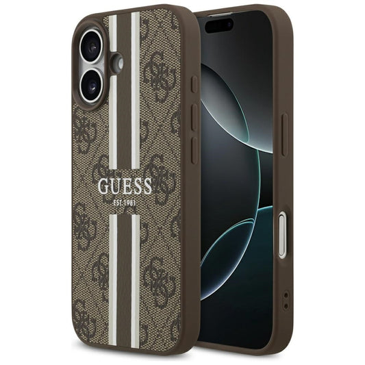 Funda MagSafe para Apple iPhone 17, Guess, 4G Printed Stripes, Marrón