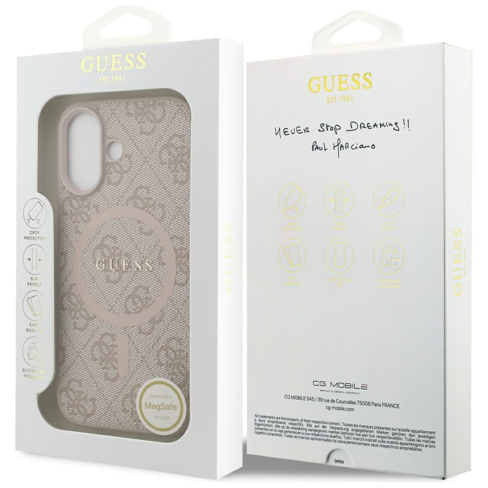Funda MagSafe para Apple iPhone 17, Guess, 4G Ring Classic Logo, Rosa