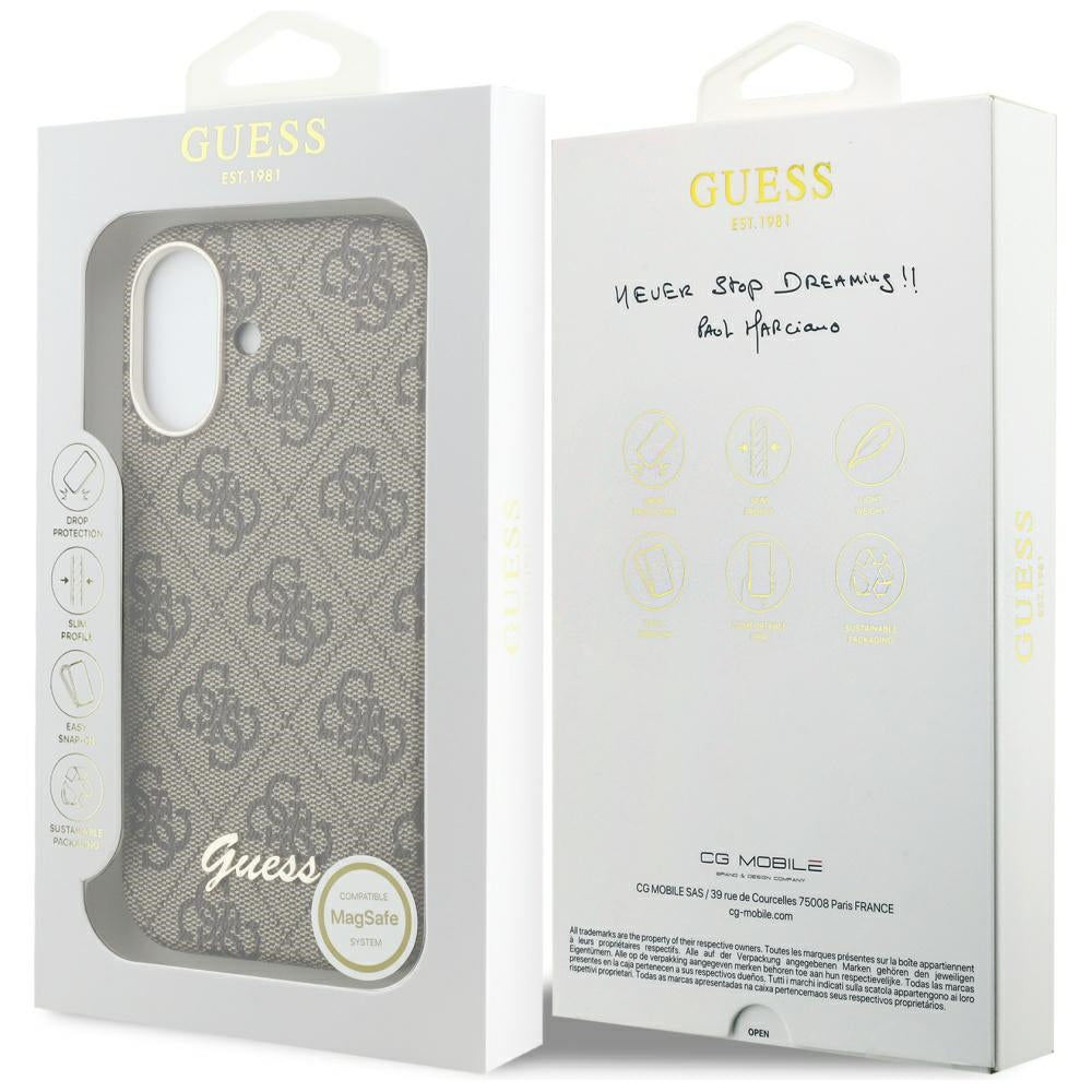 Funda MagSafe para Apple iPhone 17, Guess, 4G Script Logo, Marrón