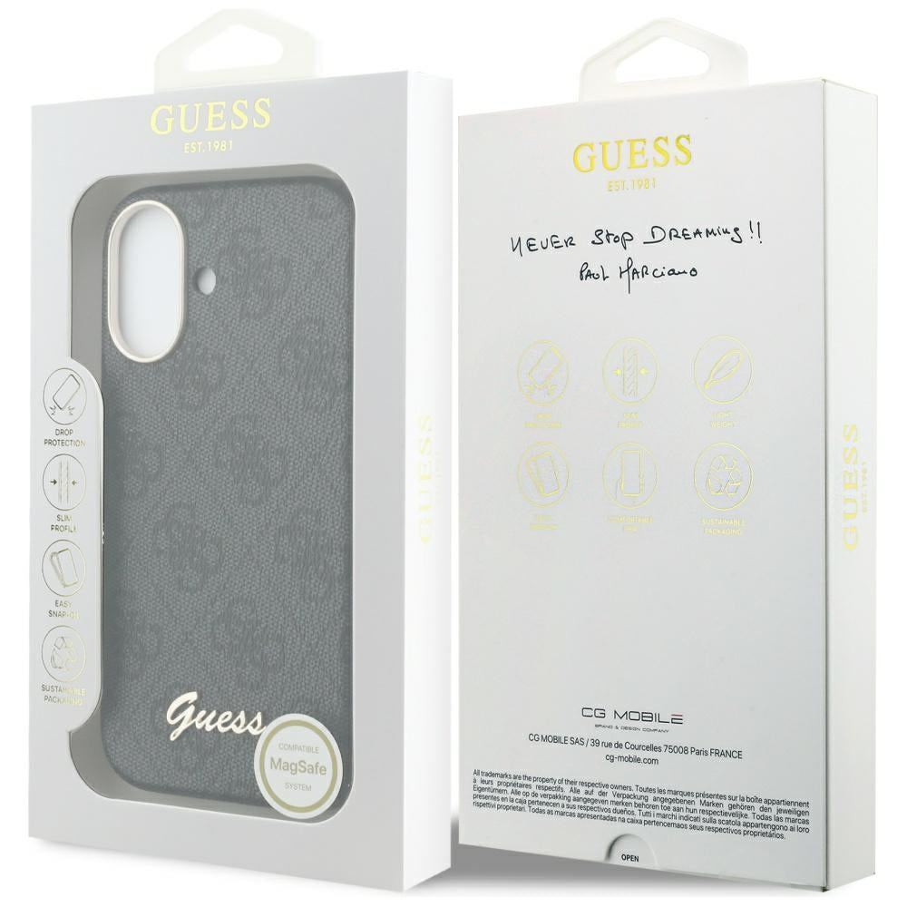 Funda MagSafe para Apple iPhone 17, Guess, 4G Script Logo, Negra