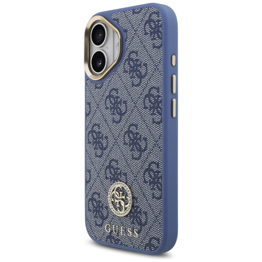 Funda MagSafe para Apple iPhone 17, Guess, 4G Strass Logo with Big Strap, Azul