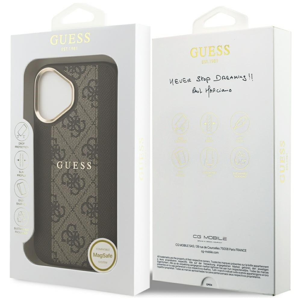 Funda MagSafe para Apple iPhone 17, Guess, 4G Stripe, Marrón.