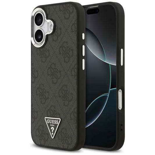 Funda MagSafe para Apple iPhone 17, Guess, Logo Triángulo 4G, Negra Plateada