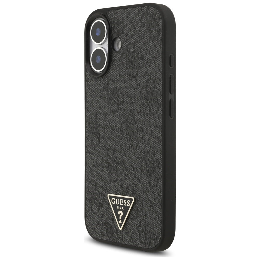 MagSafe Case for Apple iPhone 17, Guess, 4G Triangle Logo with Cord Strap, Black