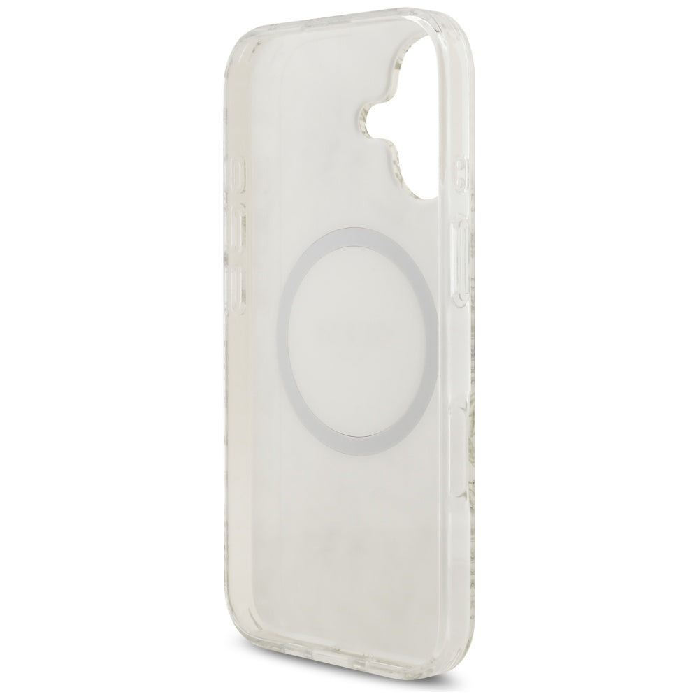 Funda MagSafe para Apple iPhone 17, Guess, IML Flowers with Pearl Strap, Blanca