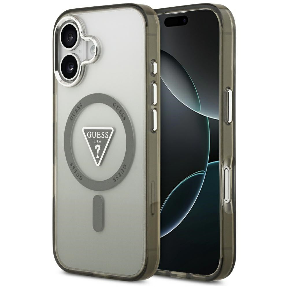 Funda MagSafe para Apple iPhone 17, Guess, Logo Triángulo Gradiente IML, Caqui Plateado