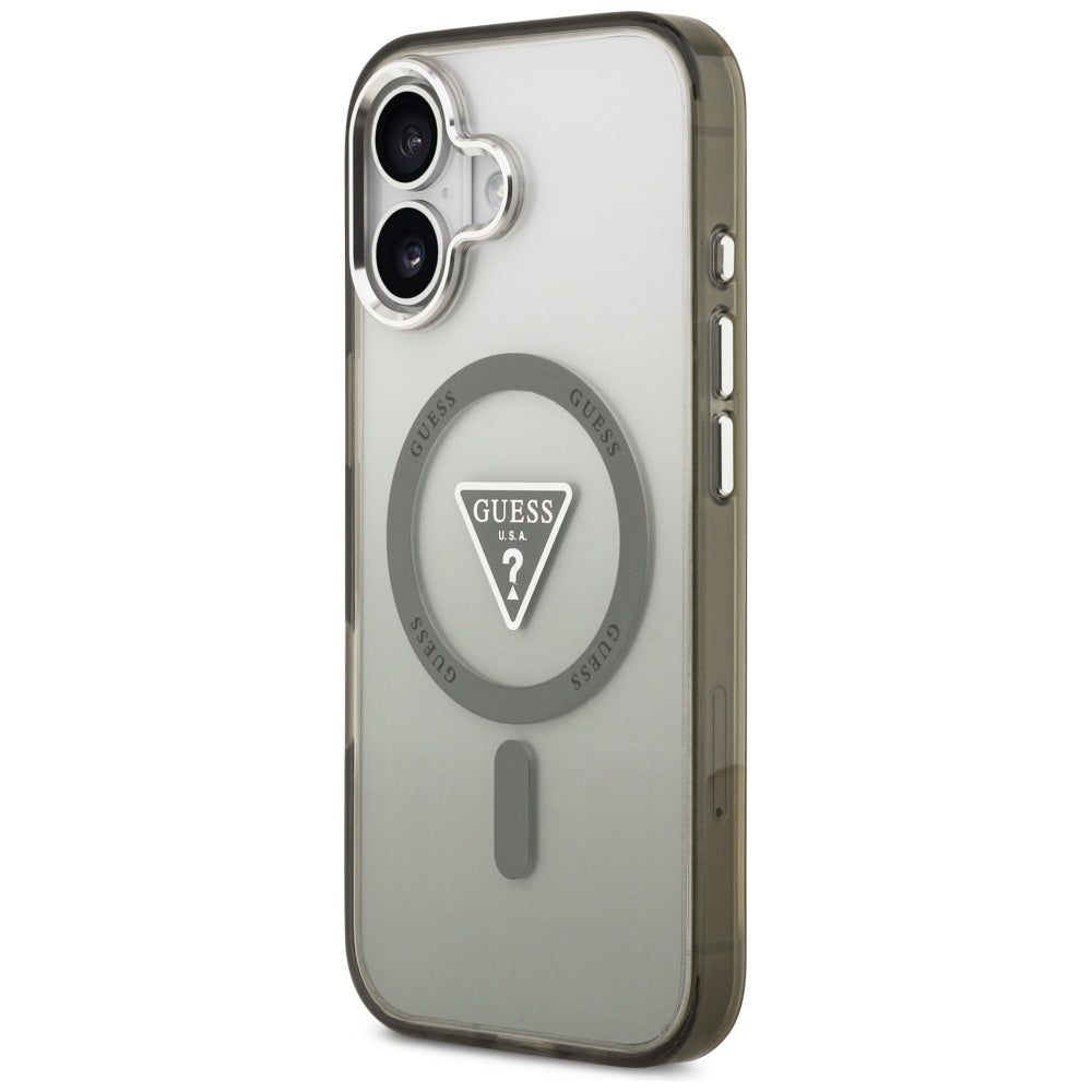 Funda MagSafe para Apple iPhone 17, Guess, Logo Triángulo Gradiente IML, Caqui Plateado