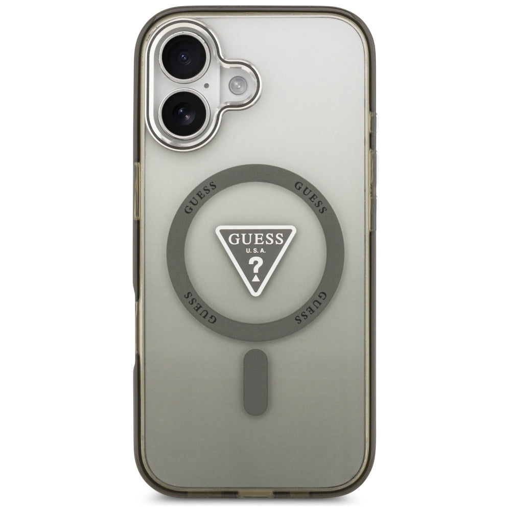 Funda MagSafe para Apple iPhone 17, Guess, Logo Triángulo Gradiente IML, Caqui Plateado