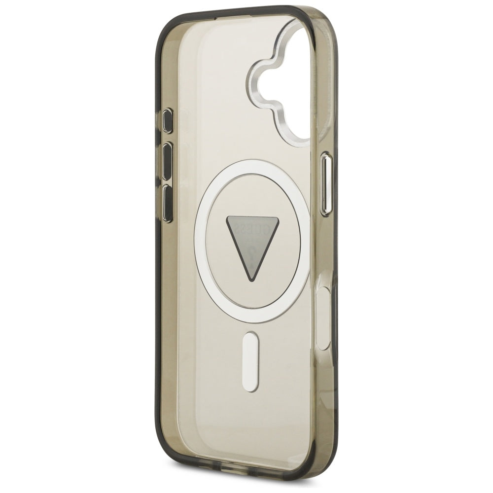 Funda MagSafe para Apple iPhone 17, Guess, Logo Triángulo Gradiente IML, Caqui Plateado