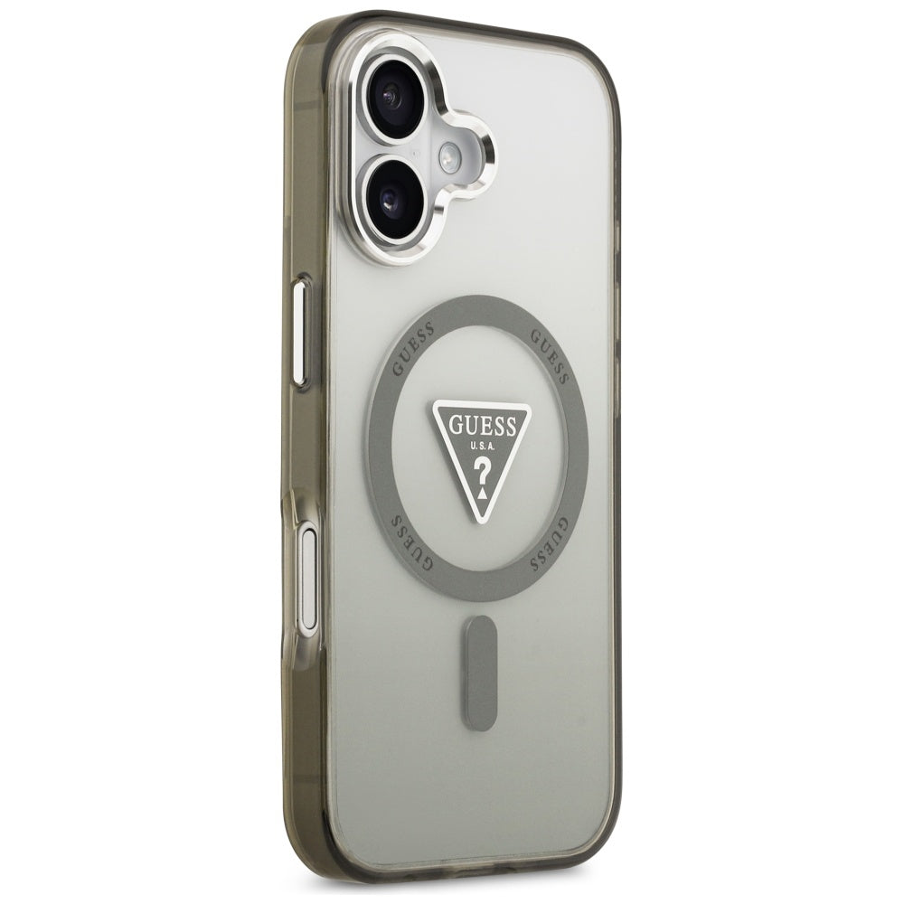 Funda MagSafe para Apple iPhone 17, Guess, Logo Triángulo Gradiente IML, Caqui Plateado