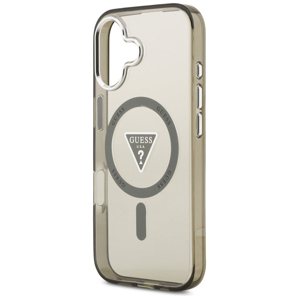 Funda MagSafe para Apple iPhone 17, Guess, Logo Triángulo Gradiente IML, Caqui Plateado