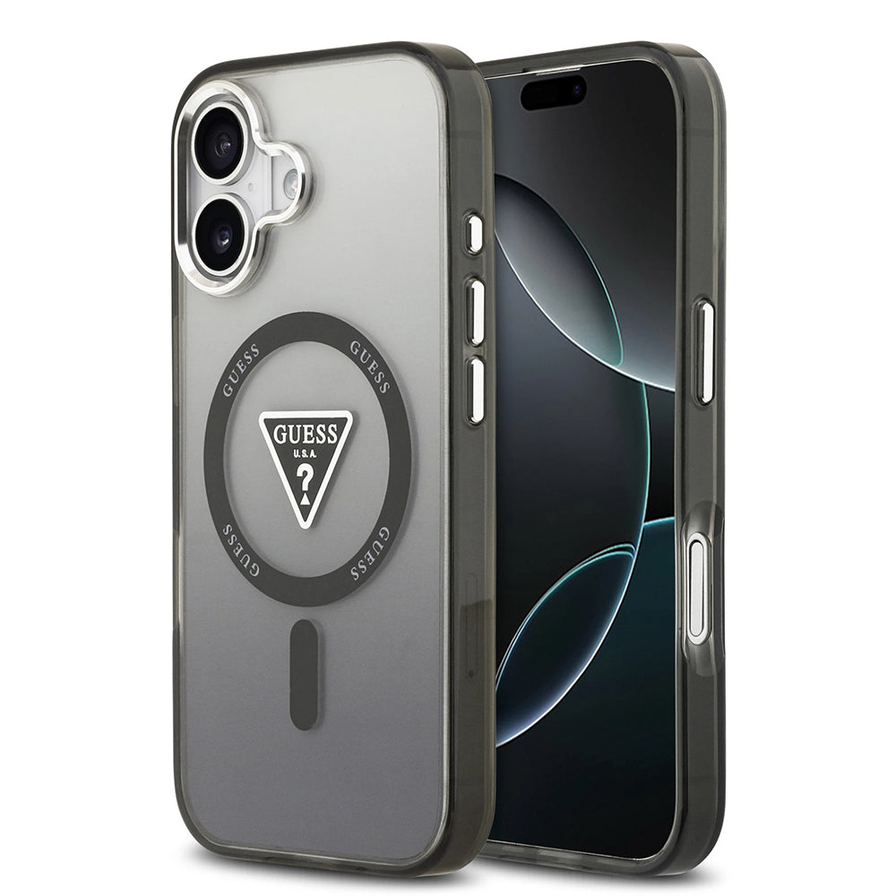 Funda MagSafe para Apple iPhone 17, Guess, IML Gradient Triangle Logo, Negra