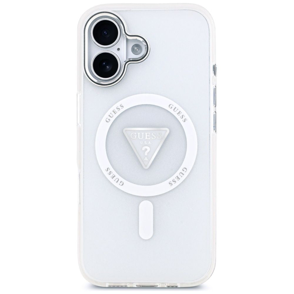 Funda MagSafe para Apple iPhone 17, Guess, Logo Triángulo Gradiente IML, Transparente