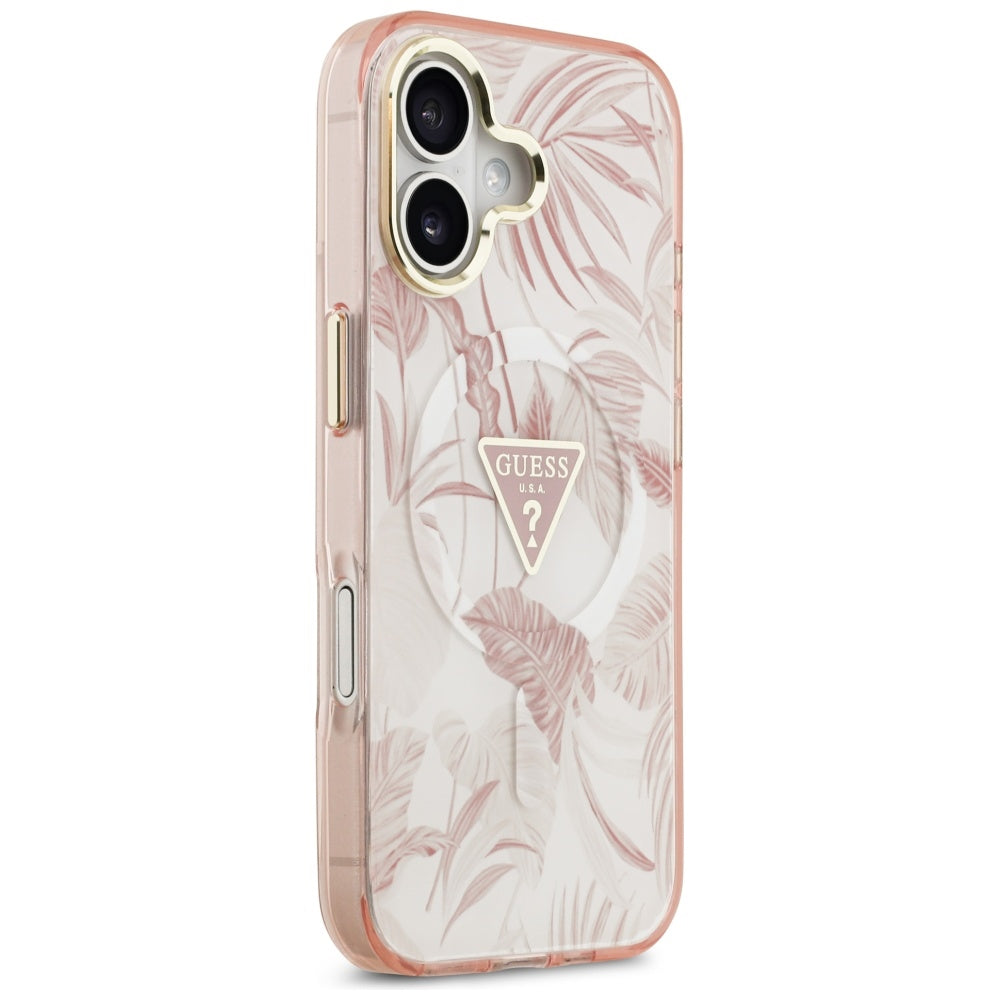 Funda MagSafe para Apple iPhone 17, Guess, Jungle Tonal Triangle, Rosa