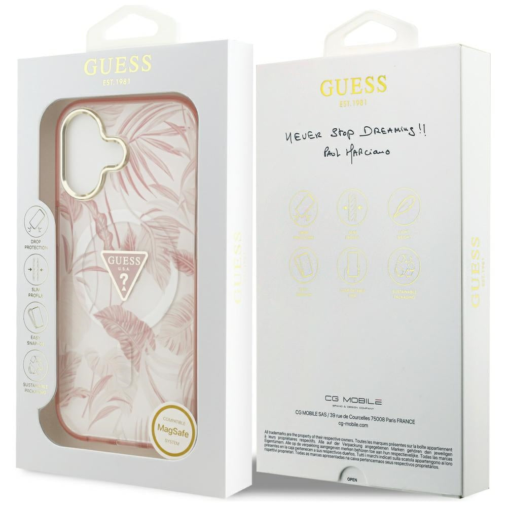Funda MagSafe para Apple iPhone 17, Guess, Jungle Tonal Triangle, Rosa