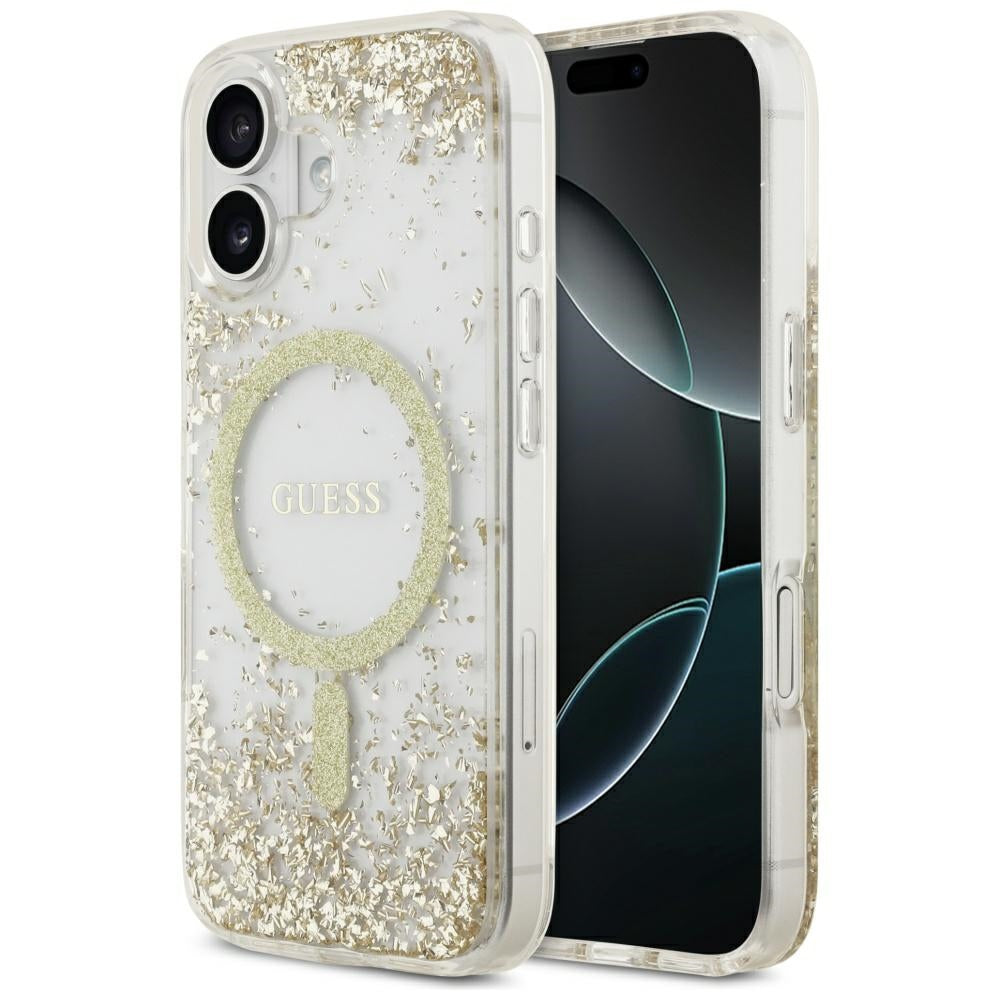 Funda MagSafe para Apple iPhone 17, Guess, Resin Bottom Glitter, Dorada