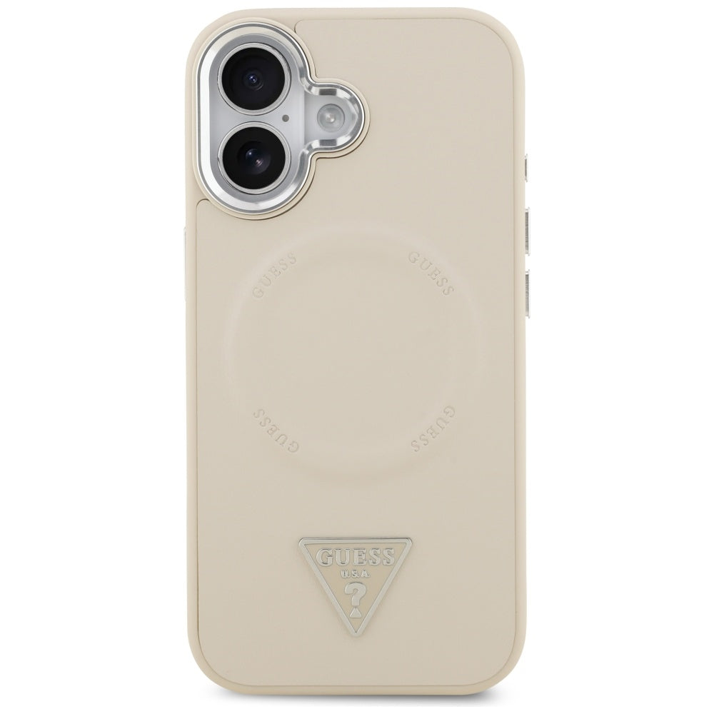 Funda MagSafe para Apple iPhone 17, Guess, Logo Triangular, Beige Plateado
