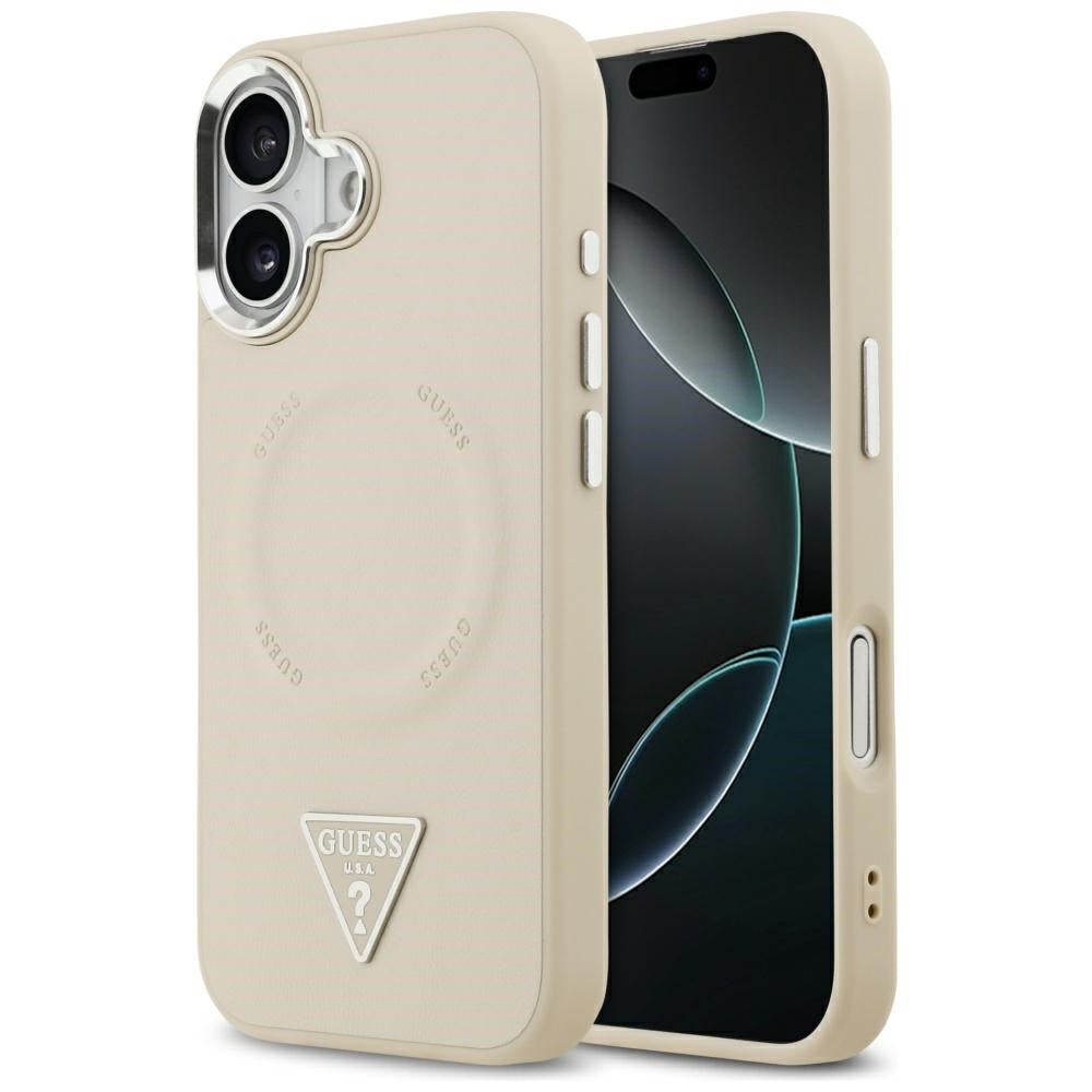 Funda MagSafe para Apple iPhone 17, Guess, Logo Triangular, Beige Plateado