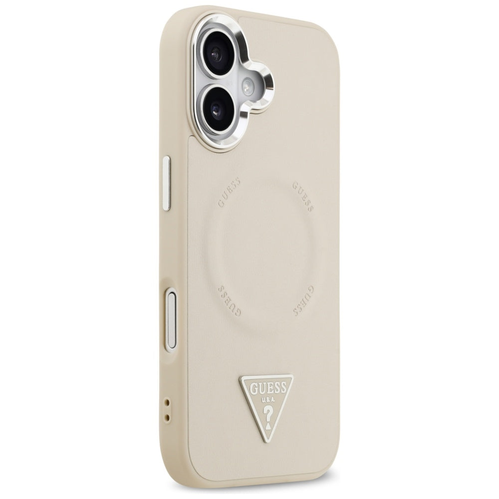 Funda MagSafe para Apple iPhone 17, Guess, Logo Triangular, Beige Plateado