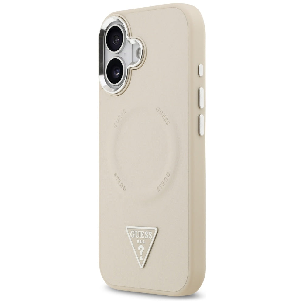 Funda MagSafe para Apple iPhone 17, Guess, Logo Triangular, Beige Plateado