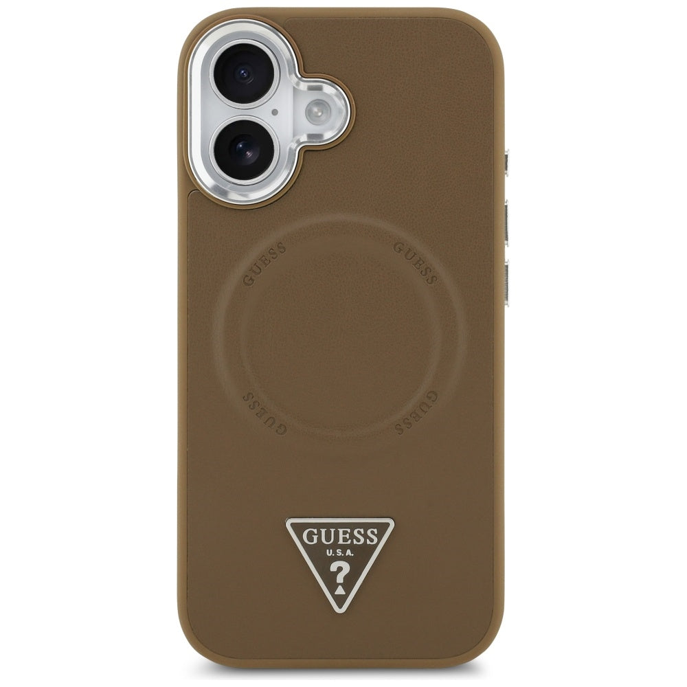 Funda MagSafe para Apple iPhone 17, Guess, Logo Triangular, Marrón Plateado