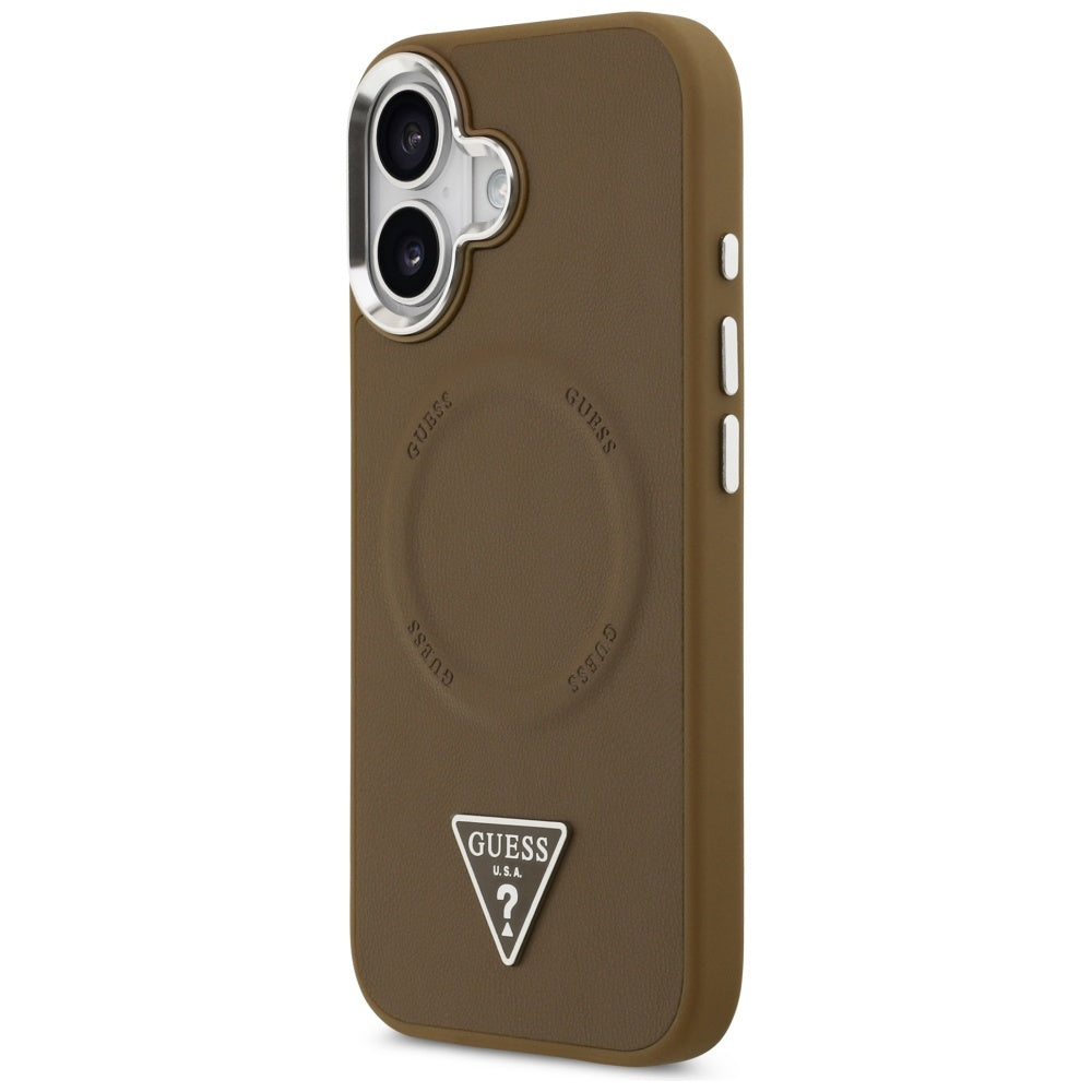 Funda MagSafe para Apple iPhone 17, Guess, Logo Triangular, Marrón Plateado