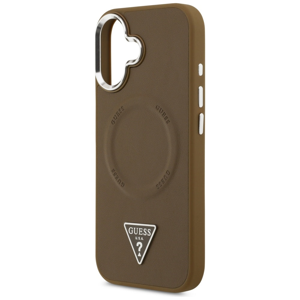 Funda MagSafe para Apple iPhone 17, Guess, Logo Triangular, Marrón Plateado
