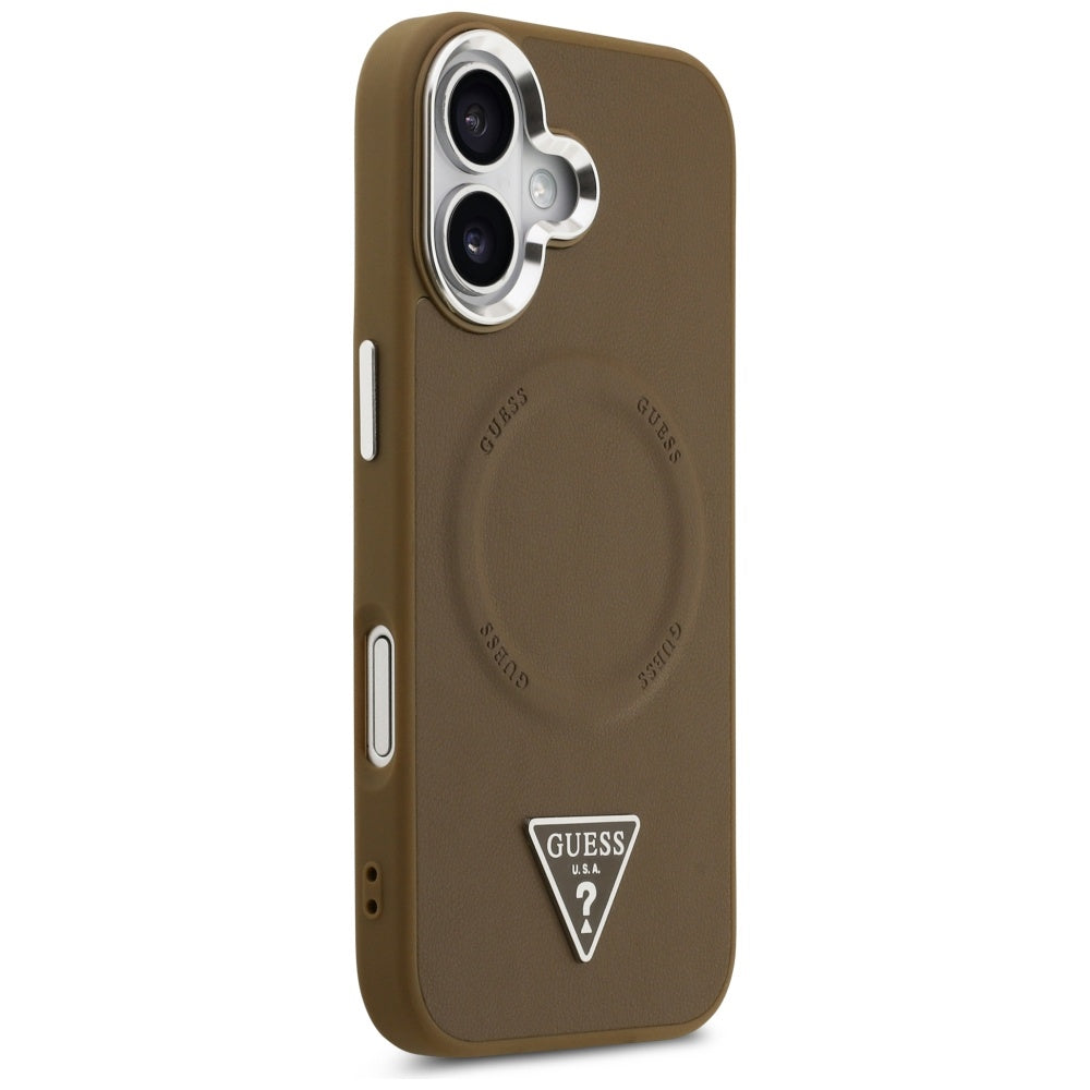 Funda MagSafe para Apple iPhone 17, Guess, Logo Triangular, Marrón Plateado