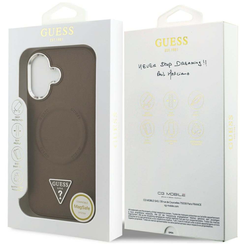 Funda MagSafe para Apple iPhone 17, Guess, Logo Triangular, Marrón Plateado