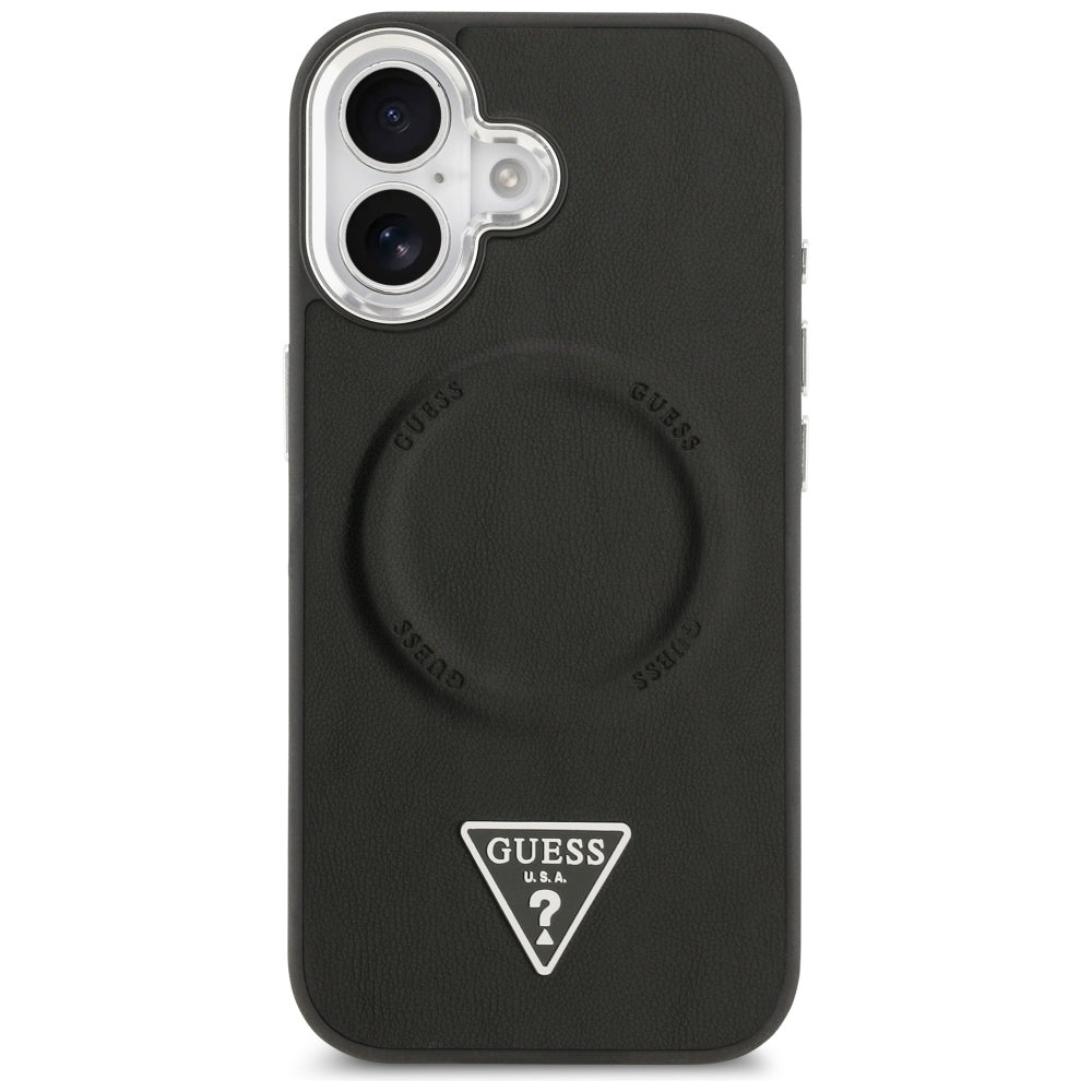 Funda MagSafe para Apple iPhone 17, Guess, Logo Triangular, Negra Plateada
