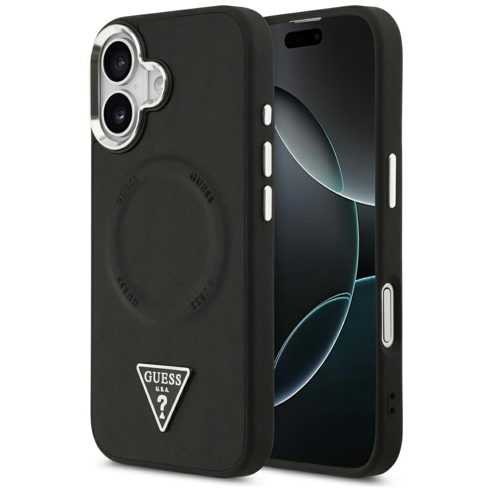 Funda MagSafe para Apple iPhone 17, Guess, Logo Triangular, Negra Plateada