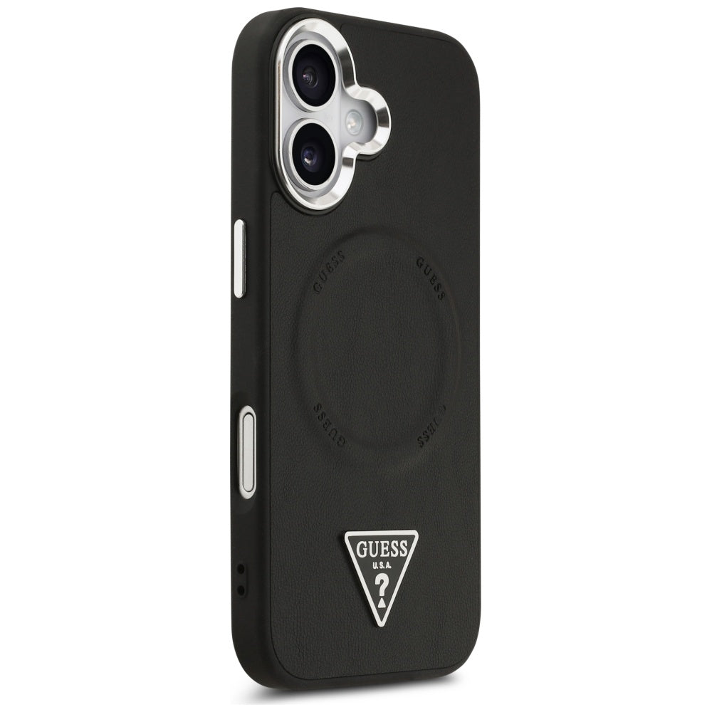 Funda MagSafe para Apple iPhone 17, Guess, Logo Triangular, Negra Plateada
