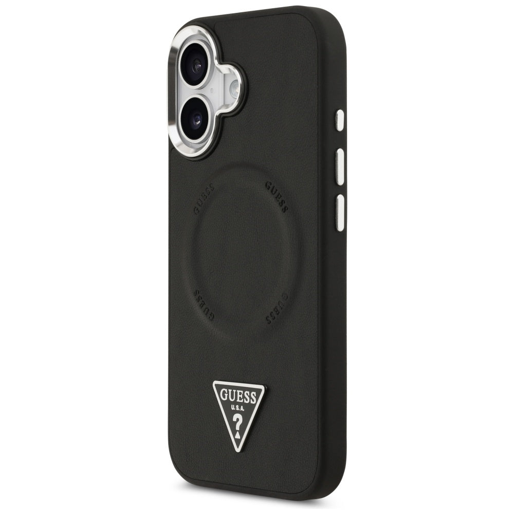 Funda MagSafe para Apple iPhone 17, Guess, Logo Triangular, Negra Plateada