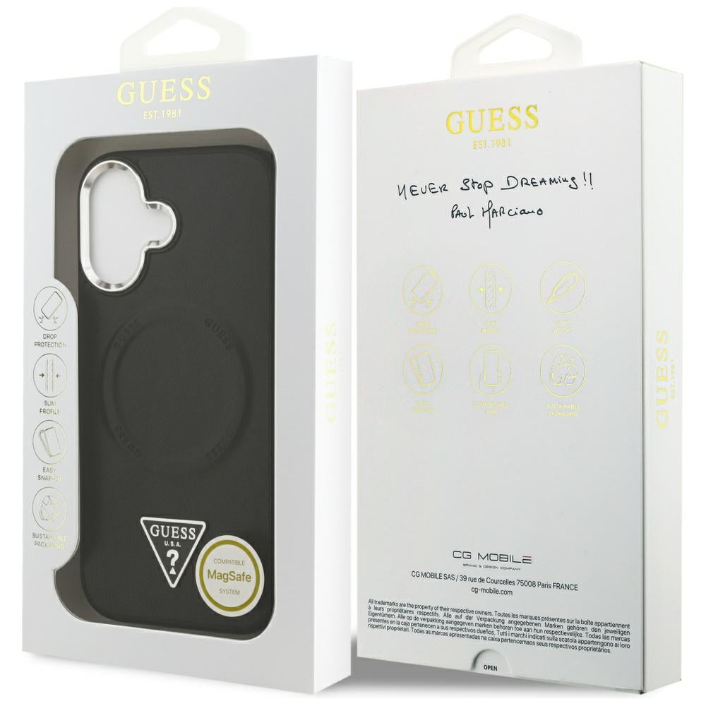 Funda MagSafe para Apple iPhone 17, Guess, Logo Triangular, Negra Plateada
