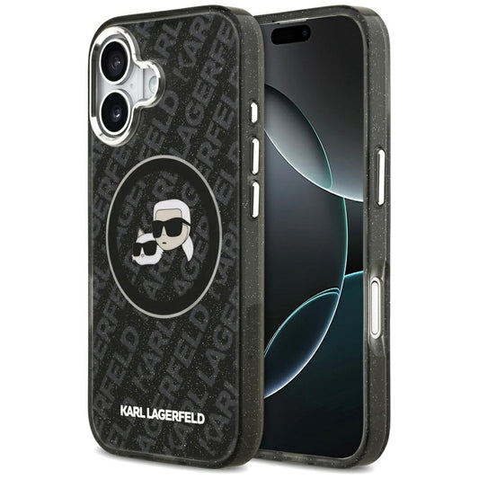 Funda MagSafe para Apple iPhone 17, Karl Lagerfeld, Glitter Karl & Choupette Head, Negra